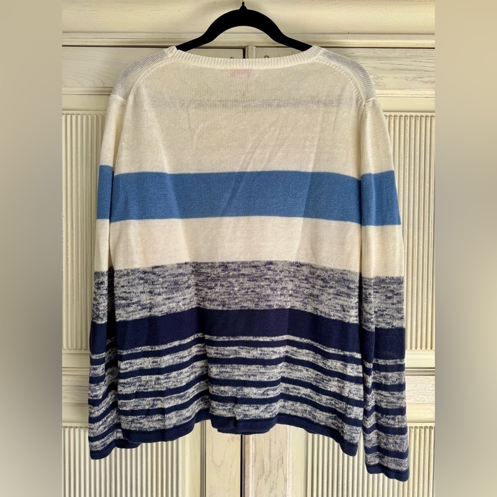 BROOKS BROTHERS Women’s Linen Striped Crewneck Sweater Blue and White XL - Picture 6 of 15